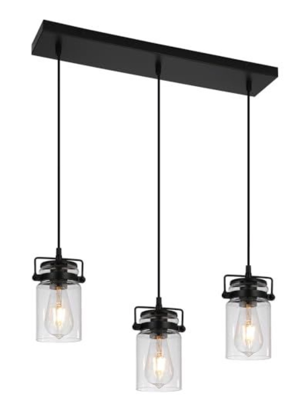 3-Light Mason Jar Pendant Chandelier - Black
